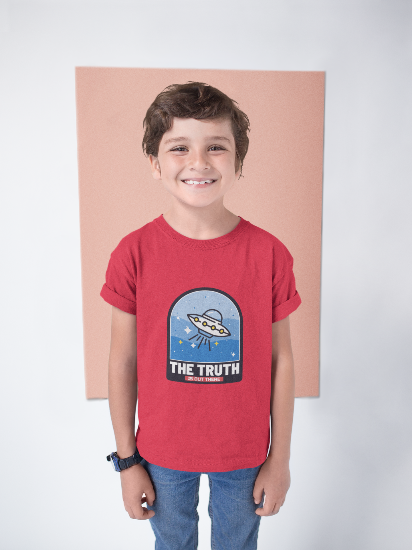 Red UFO Theme Kids T-Shirt